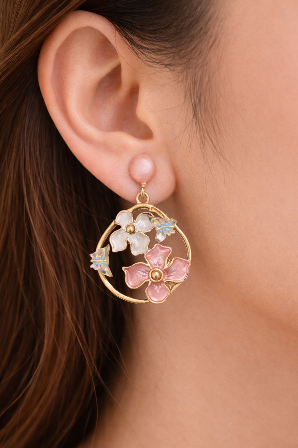 Pink Flower Earing