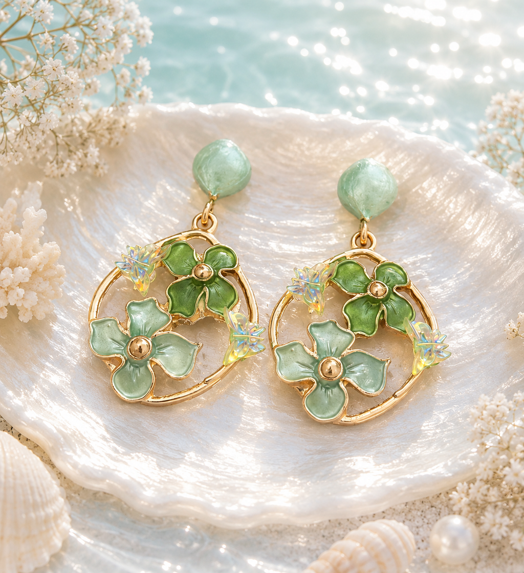Mint Green Flower Earring