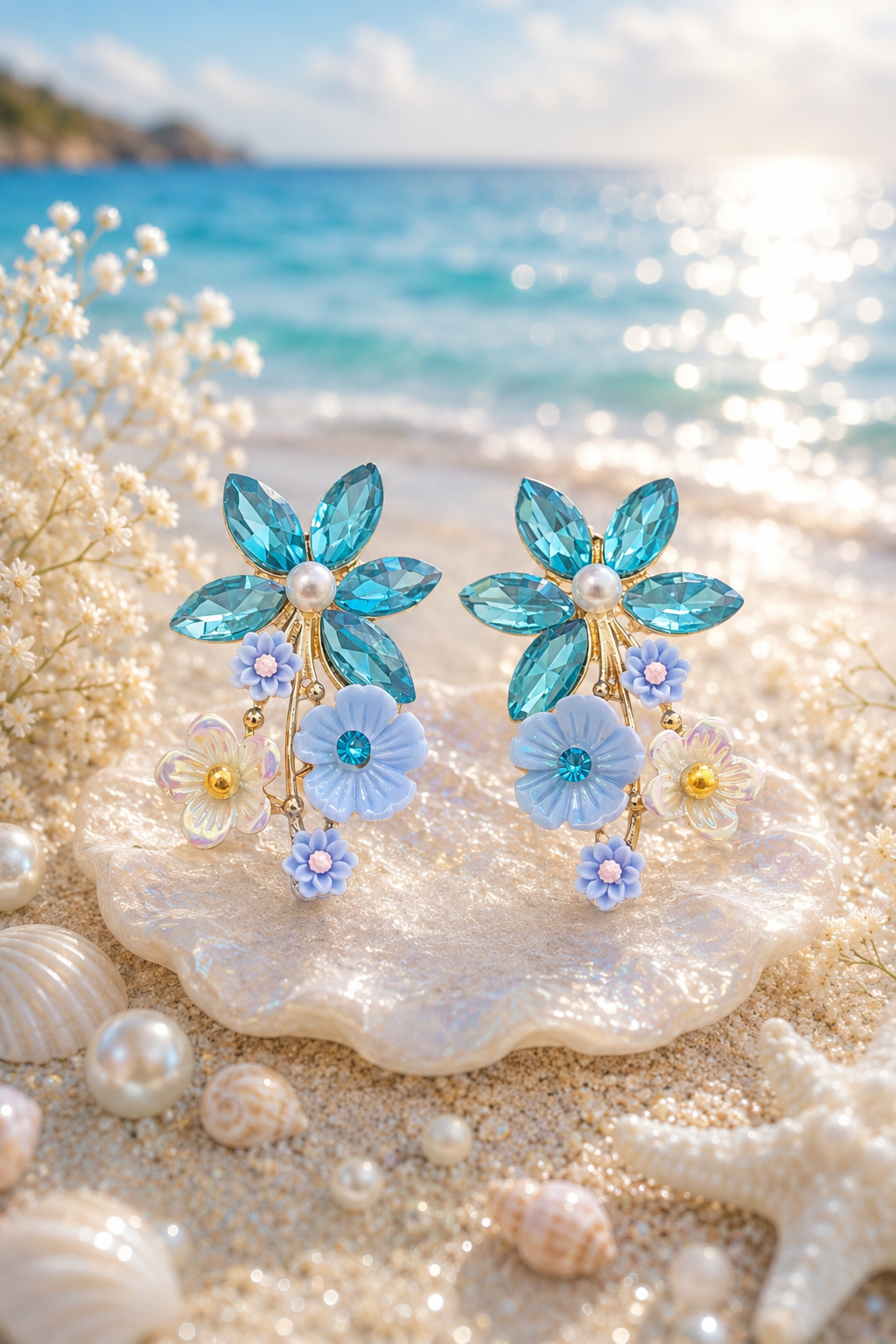 Sky blue Garden Bloom Drop Earrings