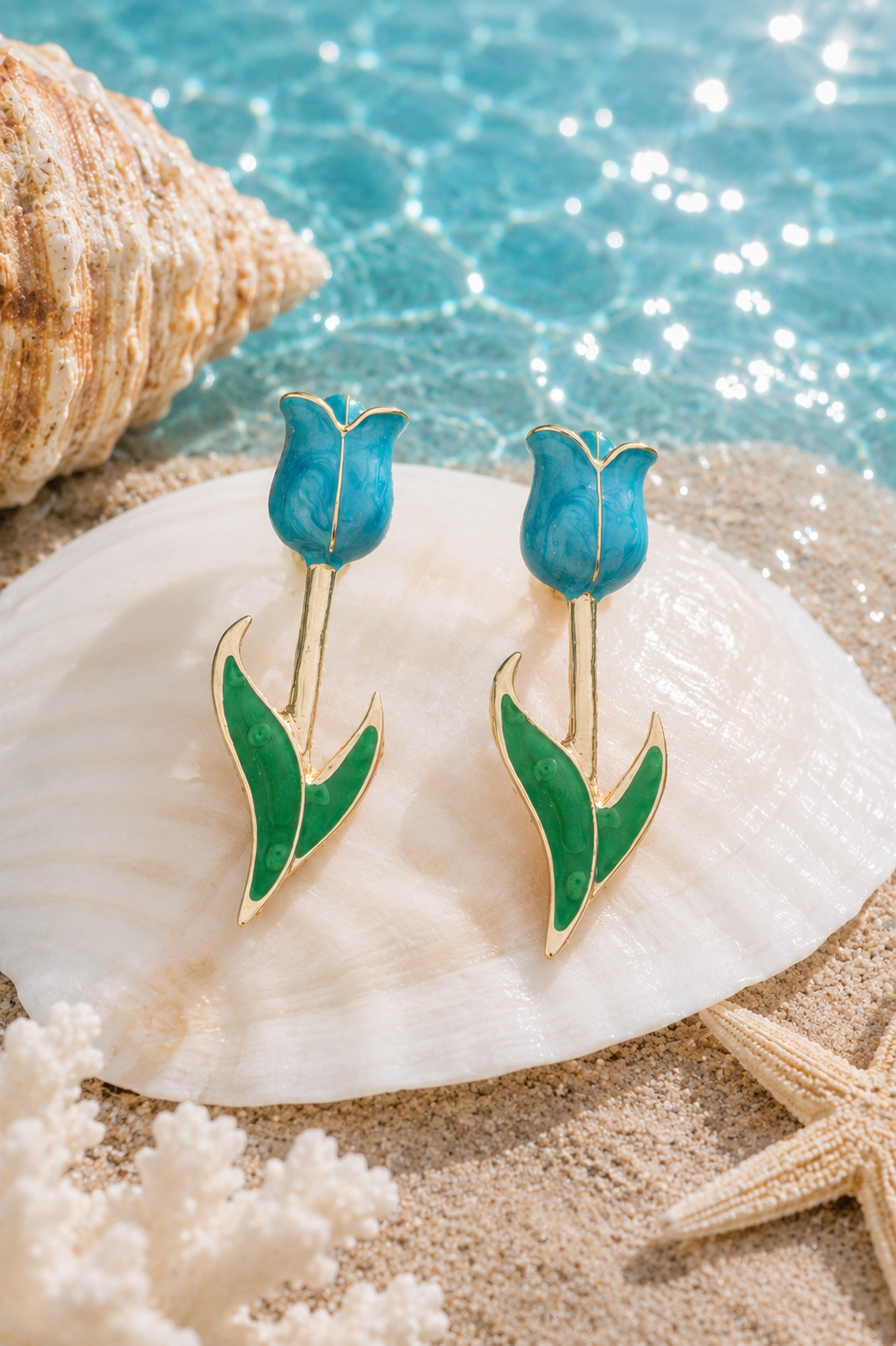 Blue Tone Tulip Earring