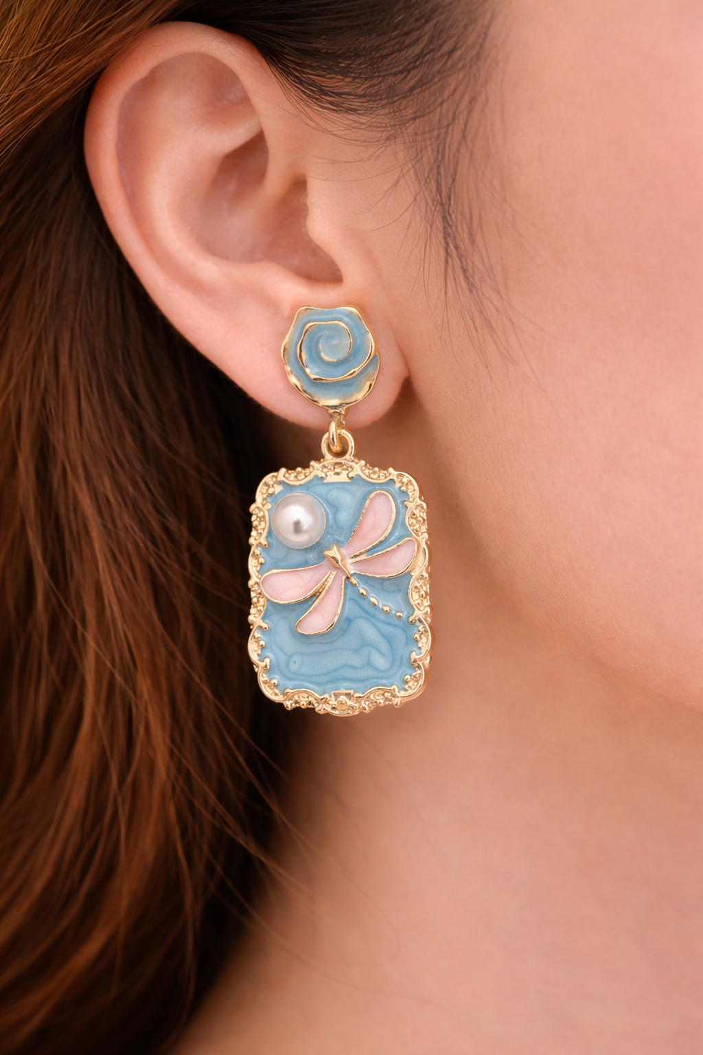 Blue Dragonfly Pearl Alloy Earing