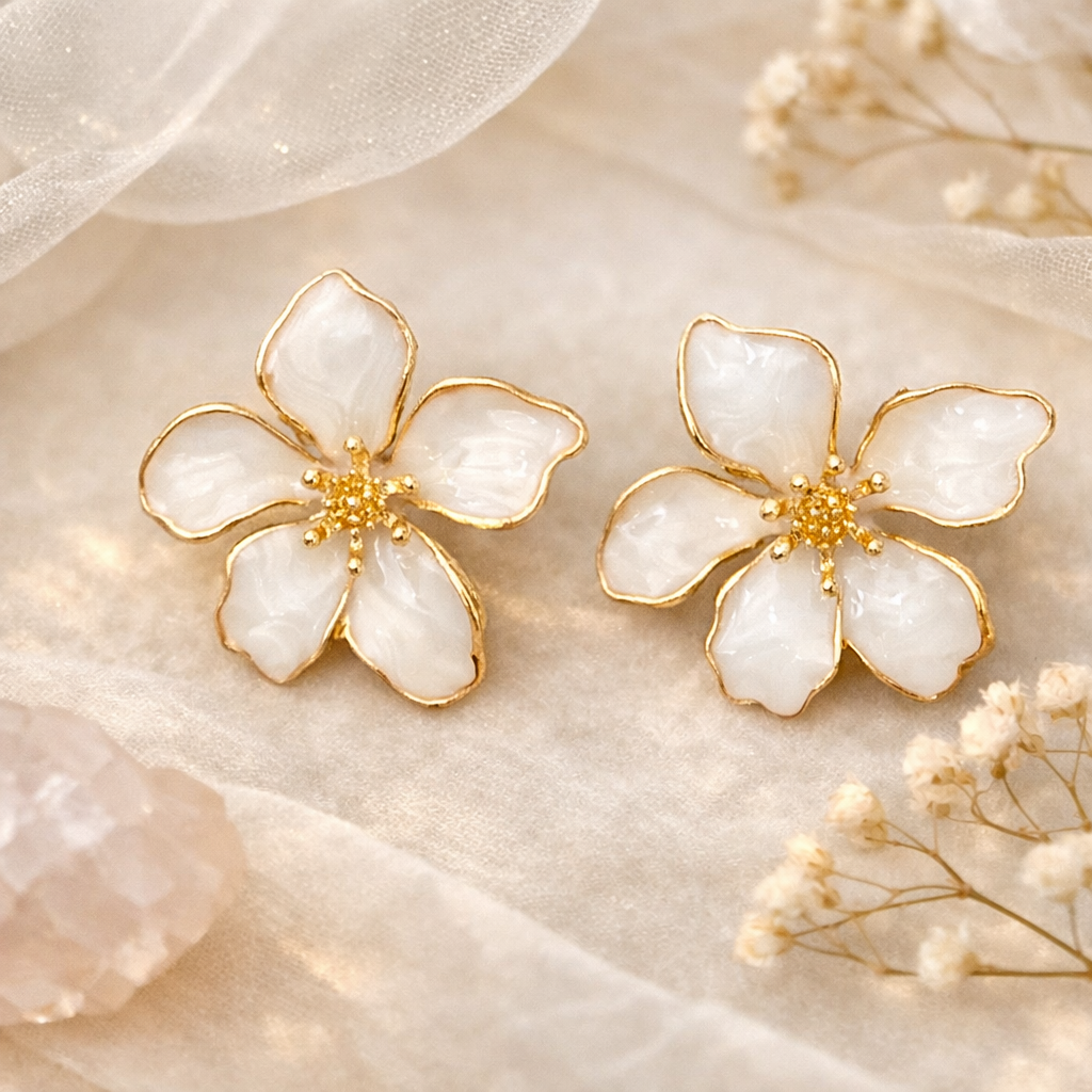 White Blossom Stud Alloy Earing