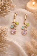 Yellow Toned Branch Drop Earrings with Pastel Stones