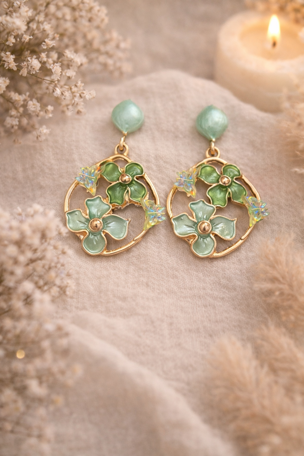 Mint Green Flower Earing