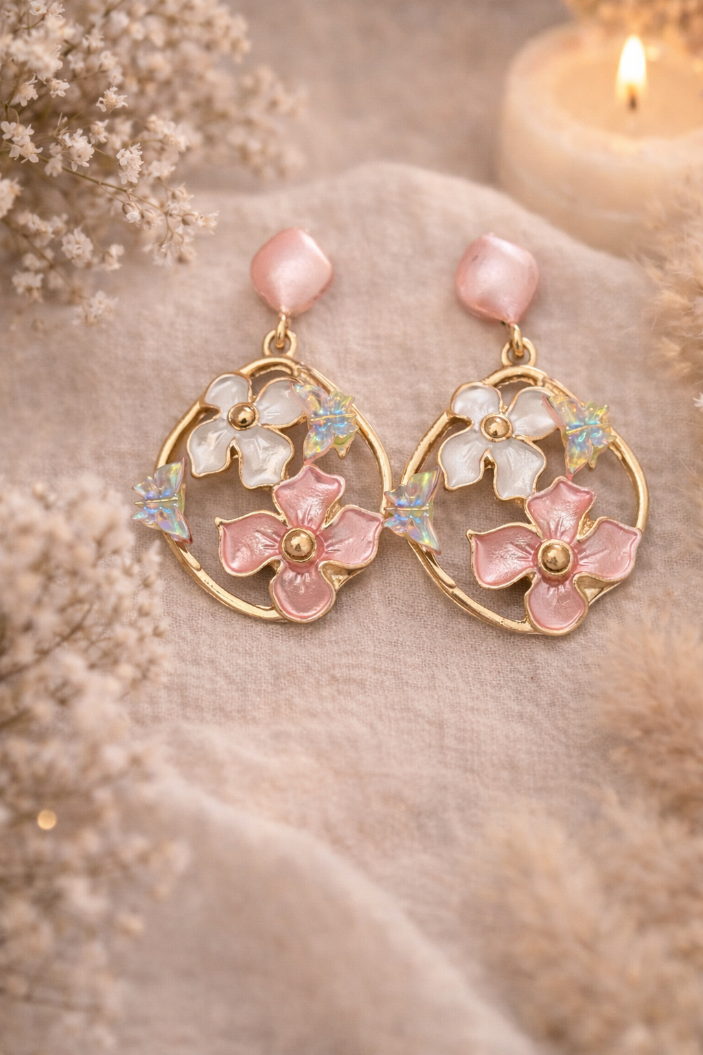 Pink Flower Earing