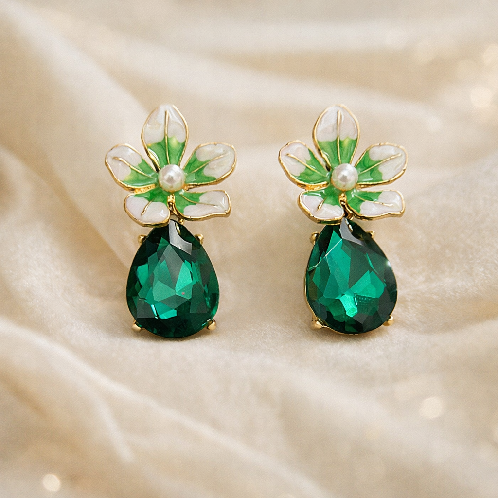 Emerald Bloom Drop Earrings