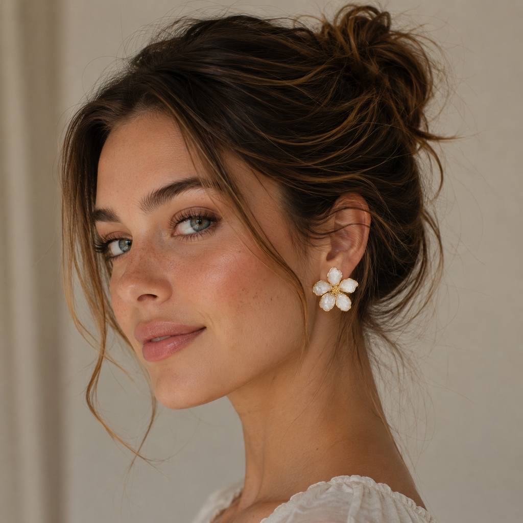 White Blossom Stud Alloy Earring