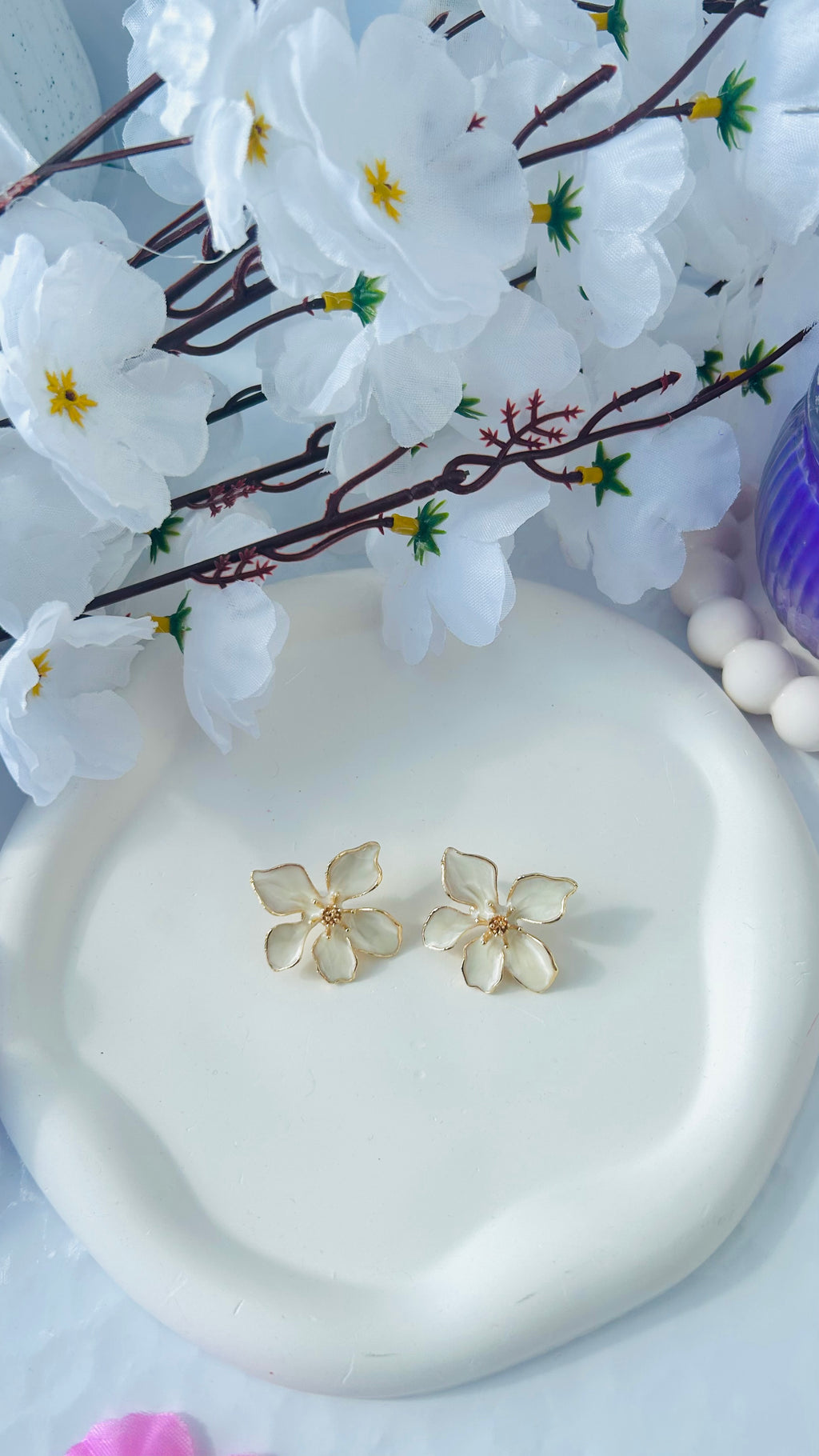 White Blossom Stud Alloy Earring