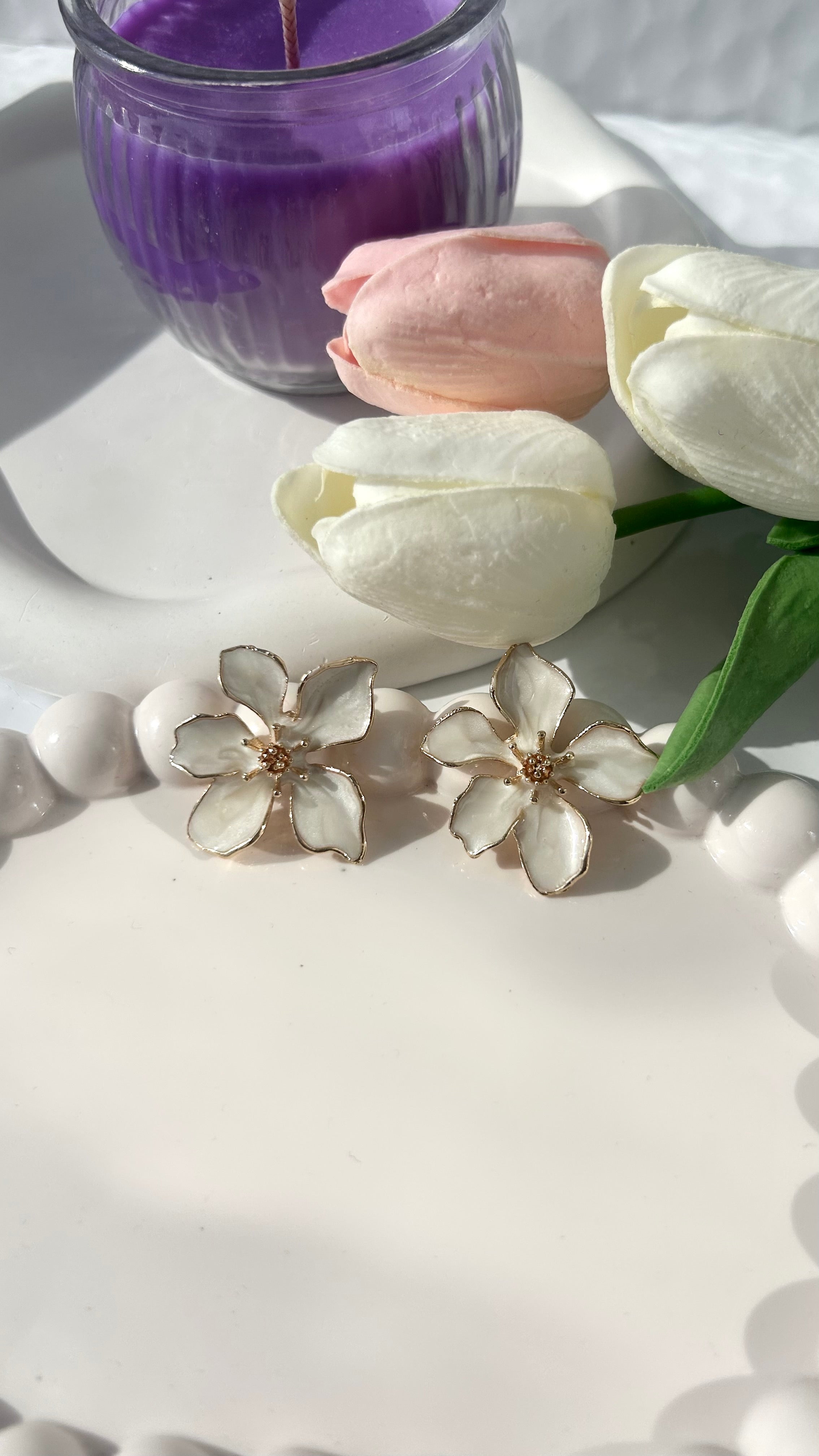 White Blossom Stud Alloy Earring